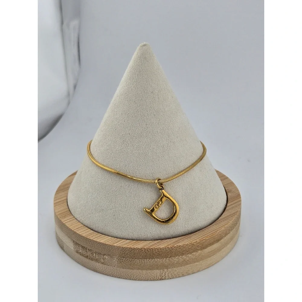 Christian Dior Gold Tone Snake Chain D Logo Charm Bracelet Vintage Women